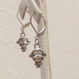 Adorable Monkey Charm Earrings Silver NEW